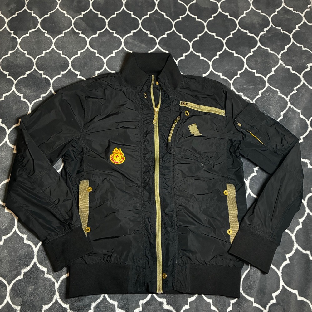 G-Star Raw Mens Bomber Jacket Black Utility Flight Jacket Smiley Patch Size M